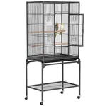 Yaheetech Grande Cage/Volière Oiseaux intérieur 65,5 x 42,5 x 136,5cm avec Support Détable à roulettes pour Perroquet Noir