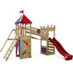 Aire de jeux Smart Fort avec balançoire & toboggan, château fort avec bac à sable, échelle d'escalade & accessoires de jeu - rouge - Wickey