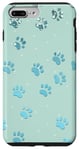 Coque pour iPhone 7 Plus/8 Plus Motif pattes de chien gris bleu clair, sur un vert menthe