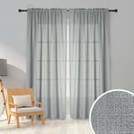 Melodieux 2 Panel Faux Linen Voile Net Curtains Semi Sheer Rod Pocket Drapes for Bedroom, Living Room, Window - Grey, 55 x 72 inch drop (140 x 183cm)