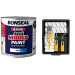 RONSEAL AMPWS25L Anti Mould Paint White Silk 2.5 Litre & Coral 10501 Paint Kit with Headlock and Mini Roller Frame and Hybrid Brush, Set of 12 Pieces