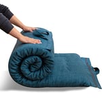 MAXYOYO Matelas futon Portable Pliable - en Tissu hypoallergénique et Mousse avec poignée et Fermeture éclair - pour extérieur et intérieur - pour Camping, Voiture d'invités - Bleu - 135 x 190 cm