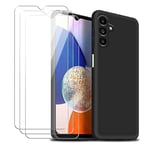 jrester Coque pour Samsung Galaxy A14 4G / 5G, Noir Souple Liquide Silicone Housse Étui avec 3 Film Protection d'écran en Verre Trempé pour Samsung Galaxy A14 4G / 5G (6,6 Pouces)