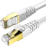 Câble Ethernet Cat 8, Cable Internet Avec Connecteurs RJ45 Plaqués Or, Réseau Haut Débit de 40 Gigabit/S - 2000 MHz - 3m Blanc