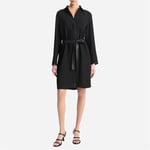 Faux Leather-Trim Shirt Dress - Black