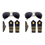 WIDMANN 00085 - Set de pilote 3 pièces, comprenant des lunettes de soleil, des bandes d'épaule et un badge, pour le carnaval et les fêtes à thème (Lot de 2)
