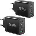 2 Pack 40w Chargeur Rapide Usb C, 4-Port Prise Chargeur(3x Usb-C Ports + 1x Usb-A Port), Pd3.0 Fast Charger Pour Phone 12/11/X/Xs, Samsung Galaxy S22/S20/S10/S9/S8, Note 10/9/8, Hu[Cha301057]