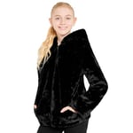 CityComfort Manteaux Fille, Manteau Fausse Fourrure Enfant Fille, Veste Peluche Zippée, Blouson Chaud Hiver Enfant Ado 7-14 Ans (Noir, 9-10 ans)