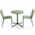 Ensemble table de jardin ronde et 2 chaises métal vert cactus - Palavas - Vert Cactus