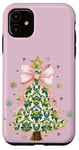 Coque pour iPhone 11 Noeud en ruban rose coquette vert sapin de Noël Preppy Holiday