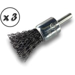 Kibros - Brosse en bout sur tige Forme pinceau Fil acier dur Diamètres variés - Quantité x 3 - ø 18 mm - acier - Dure