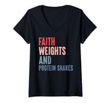 Womens Gym Training - Faith Weights And Protein Shakes V-Neck T-Shirt