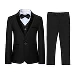 Garçon Costume 3 Pièces Classique Slim Fit Mariage Bal Tuxedo Veste Pantalon Et Gilet, Noir, 12/150