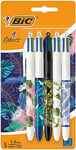 BIC 4 Couleurs Décors Stylos-bille Série Botanique Pointe Moyenne (1,0 mm) - Designs Botanique assortis, Coffret de 5