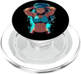 Blue Hair Dark Skin Fitness Modèle Posant Illustration PopSockets PopGrip pour MagSafe