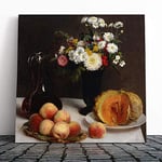 Big Box Art Canvas Print Wall Art Henri Fantin-Latour Flowers and Fruit | Mounted & Stretched Box Frame Picture | Home Decor for Kitchen, Living Room, Bedroom, Hallway, Muli-Colour, 14x14 Inch