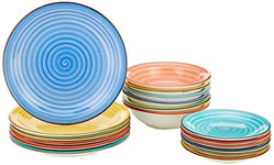 Tognana Art&Pepper Service de vaisselle pour 6 personnes, 18 pièces, Stoneware décoré à la main, Multicolore