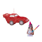 Relaxdays- Pinata Voiture Auto à Suspendre pour Enfants à remplir Anniversaire décoration, red - version anglaise