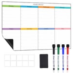 POPRUN 43×28cm Weekly Planner Whiteboard Calendar for Wall and Glass, Non-Magnetic Family Weekly Wall Planner,A3 Kitchen Dry Wipe Meal Planner Board,Work Rota,Fitness Planner Calendar Monday to Sunday