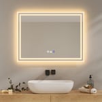 EMKE Miroir de Salle de Bain avec lumière LED, 80 x 60 cm, Miroir de Salle de Bain avec capteur de Mouvement, Anti-buée, 3 Couleurs de lumière réglables, arrêt Automatique après 1 Heure, IP44, Miroir