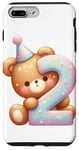 Coque pour iPhone 7 Plus/8 Plus Ours en peluche marron Happy Birthday pour 2ème anniversaire