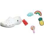 Crocs Classic U, Sabots Mixte Adulte, Blanc (White), 39/40 EU Lot de 5 Jibbitz | Personnalisez Vos avec Les Jibbitz Happy Candy One-Size