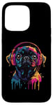 Coque pour iPhone 15 Pro Max Black Pug Lover Pop Art Casque Drôle Carlin Noir