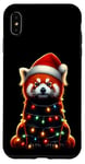 Coque pour iPhone XS Max Panda rouge avec bonnet de Père Noël et lumières de Noël mignon