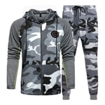 FHKGCD Ensembles Hommes Camouflage Automne Survêtement Veste + Pantalons Ensembles Survêtement Homme Sports De Plein Air Sweat À Capuche-Gris, XS