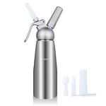 Holoras Whipped Cream Dispenser, Aluminium Cream Whipper Dispenser Mousse Siphon with 3 Decorating Nozzles for Hot and Cold Sauces, 500 ml (Silver)