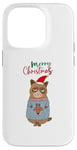 Coque pour iPhone 14 Pro Pull Moche de Noël Chat ronchon grognon avec Bonnet de Noël