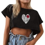 2021 New Crop Tops for Women Heart Shirt for Women High Waist Vintage Tops Streetwear Crop Tops for Women Casual Summer Black XS