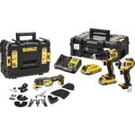 DeWalt 18V XR Brushless Compact Combi, Impact Driver, Multi Tool 3 Piece Kit 2 x