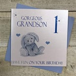 White Cotton Cards Code Ngs1-b Bleu Lapin Gorgeous Grandson 1 Have Fun on Your Birthday Carte de 1er Anniversaire Faite Main