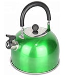 2.5L Green Stainless Steel Whistling Camping Kettle, Lightweight, Compact & Durable, Perfect for Camping Trips, Hiking, Cooking, Campsite, Campfire, BBQ, Walking Holiday, Glamping, Festival