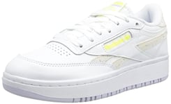 Reebok Women's Club C Double Sneakers, FTWR White/Lucid Lilac/Solar Acid Yellow, 2.5 UK