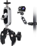 Support de Guidon pour Gopro Super Clamp Mount avec Bras à rotule 360° Vis 1/4" et 1/4" Trou Fileté Caméra Pince avec Rotule pour Caméras d'action Moniteurs Lumières LED