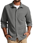 Chemise Homme Manches Longues avec Poches Chemise Velours côtelé Veste boutonnée Gris XXL