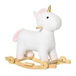 HOMCOM Cheval à Bascule Enfant, Licorne à Bascule en Bois avec Roues, Utilisation 2 en 1 pour Petits Enfants (36 à 72 Mois), avec Effet sonore, 63 x 38 x 63 cm, Blanc