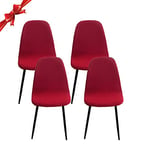 Jaotto Housse de Chaise Scandinave Lot de 4, Housse de Chaise de Salle à Manger Scandinaves Extensible,Jacquard Couverture de Chaise Élastique Universel pour Décoration de Maison,Vin Rouge