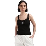 Calvin Klein Jeans Women's Woven Label Ribbed Boat Neck Tank Top, Black (Ck Black), M