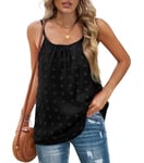 Aokosor Vests for Women Summer Tops Adjustable Strap Camisole Swiss Dot Chiffon Sleeveless Tank Black Size 22-24