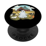 Funny Ghost Farmer Halloween Barnyard Farm Animal Cute Ghost PopSockets Adhesive PopGrip