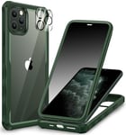 CENHUFO Anti Espion Coque iPhone 11 Pro Max, avec Protection écran Verre Trempé Anti Espion et Protecteur Caméra, 360° Antichoc Téléphone Housse Double Face Case Intégrale Etui Transparente - Vert