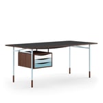 House of Finn Juhl - Nyhavn Desk, 170 cm, with Tray Unit, Walnut, Light Blue Steel, Cold - Skrivbord - Finn Juhl - Träfärgad,Svart,Blå - Metall/Trä