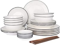 30 Pieces Dinnerware Set, Ceramic Kitchen Dinner Set Service for 6 People, Round Crockery with Bowls, Dinner Plates,Side Plates, Dip Bowls, Chopsticks (White)