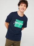 Jack & Jones Jack &amp; Jones Short Sleeve Large Script Logo Regular Fit T-shirt - Navy, Navy, Size 2Xl, Men