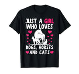 Just A Girl Who Loves Dogs Horses And Cats Dog Lover Cats T-Shirt