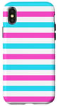 Coque pour iPhone X/XS Rose Bleu rayé Girly Esthétique Preppy White Stripes