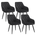 WOLTU Chaises Salle à Manger Lot de 4, Fauteuil Salon, Chaise Scandinave, Chaise de Cuisine en Velours, Assis Rembourré avec Accoudoirs et Dossier, Pieds en Métal, Noir, BH352sz-4